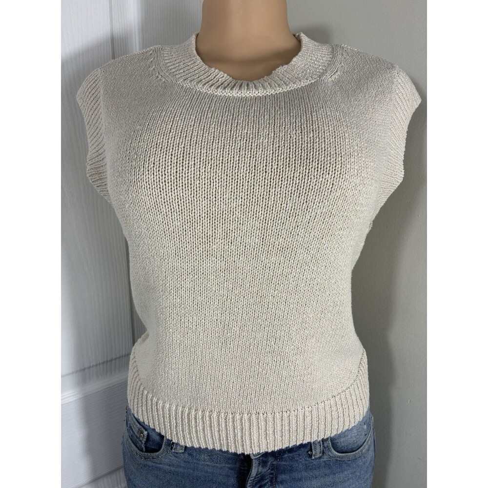 H&M Knit Sweater Vest Womens sz M Sleeveless Cropped Crew Neck granola nature